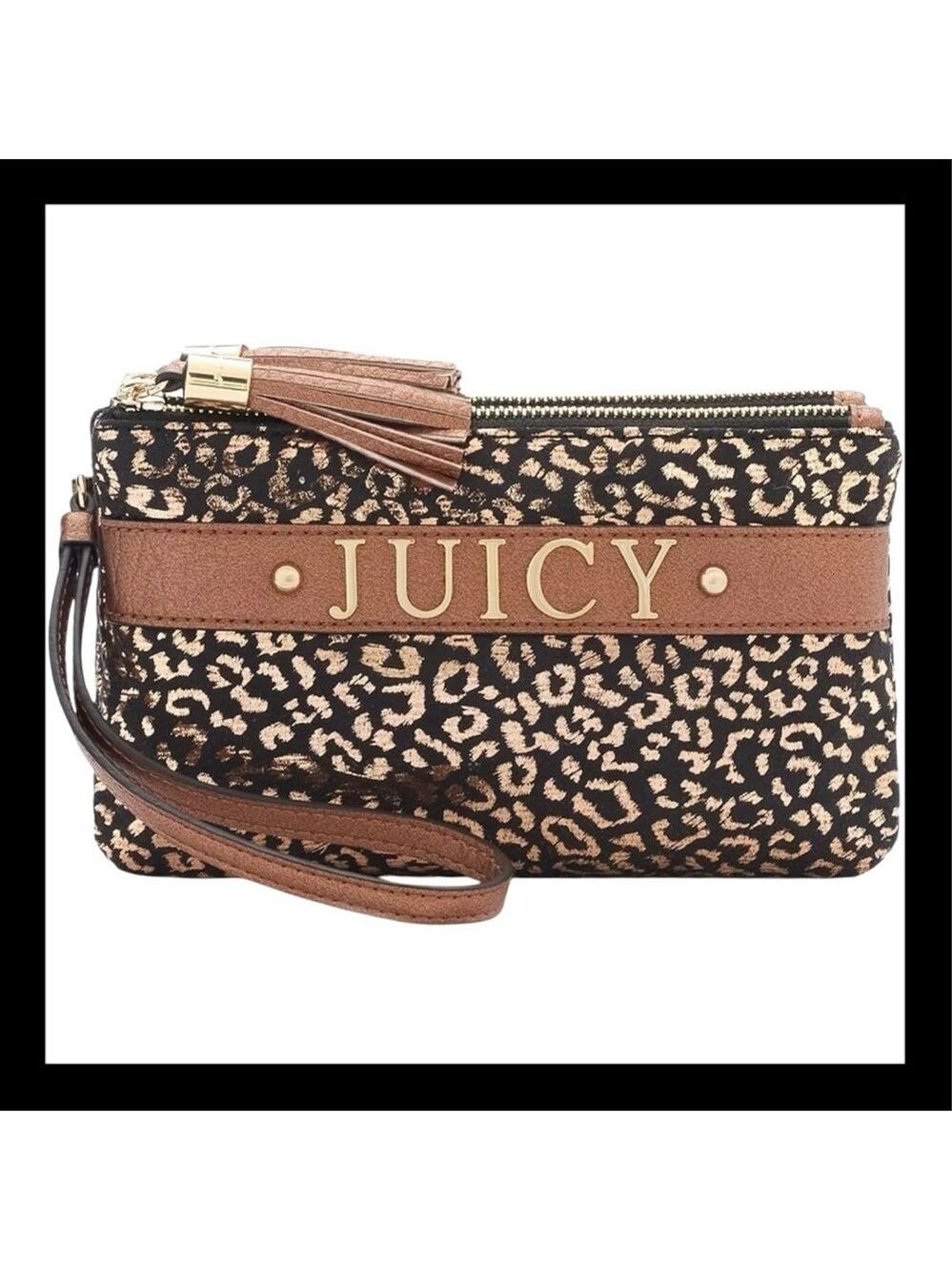 Juicy Couture Leopard Logo Wristlet Small Handbag in Black & Copper